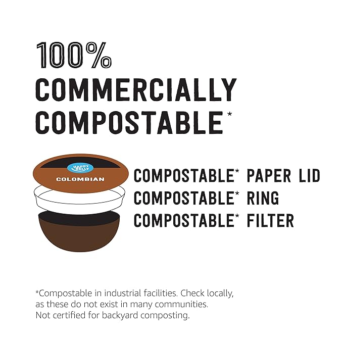 Amazon Brand - Happy Belly Colombian Compostable Coffee Pods (Medium Roast) Compatible with K-Cup Brewer 96 Count