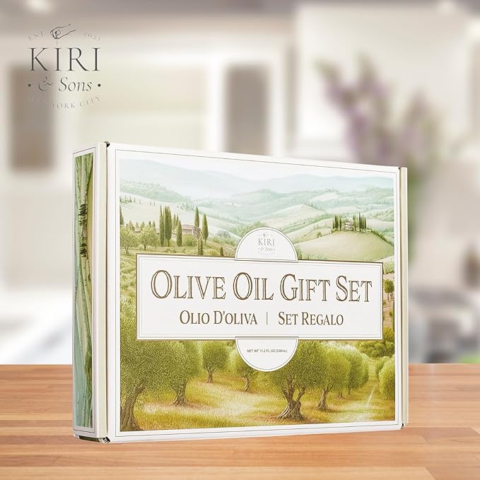 Kiri &amp Sons Olive Oil Gourmet Sampler Gift Set of 8 - Premium Extra-Virgin Olive Oil Made In Spain Natural Flavors Include Mushroom Chili Garlic Oregano Blood Orange Smoky Bacon Jalapeno B