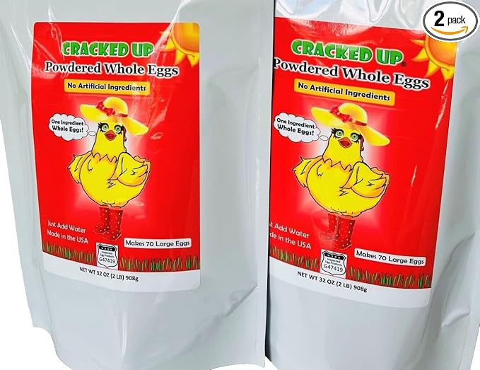 4 POUNDS (64 OZ) Mylar Bags Long-Term Storage140 Servings Cage-Free Whole Eggs 2-Pack USDA Licensed Freshest Eggs Made in the USA Makes 140 Large Eggs 1 INGREDIENT NON GMO ALL NATURAL
