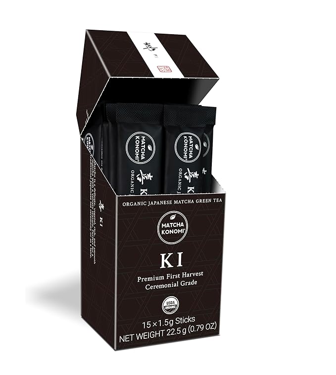 Ki Matcha (15 x 1.5g Sticks) - Organic Premium Ceremonial Japanese Matcha Green Tea Powder - First Harvest Radiation Free No Additives Zero Sugar - USDA Certified - Single Serve Packets
