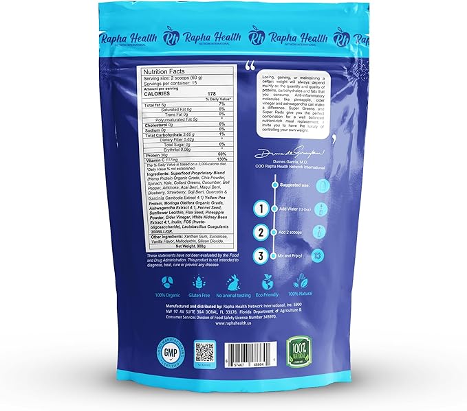 Superfood Vegan Protein (Vanilla) | Plant-Based Protein with Superfoods &amp Probiotics | Muscle Recovery &amp Energy | 15 Servings