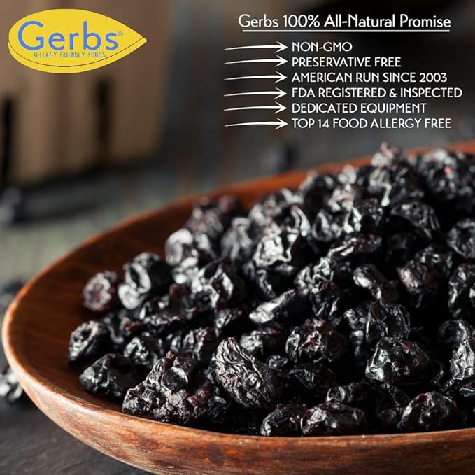 Gerbs Dried Sweetened Blueberries 2 lbs. | Unsulfured No Artificial Additives Resealable Bag | Naturally Sweet &amp Tart | Top 14 Allergen-Free