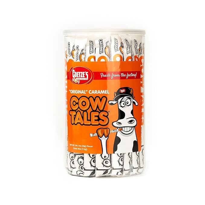 Goetze's Candy Vanilla Caramel Cow Tales - 2.25 Pound Canister (36 Ounces) - Fresh from The Factory