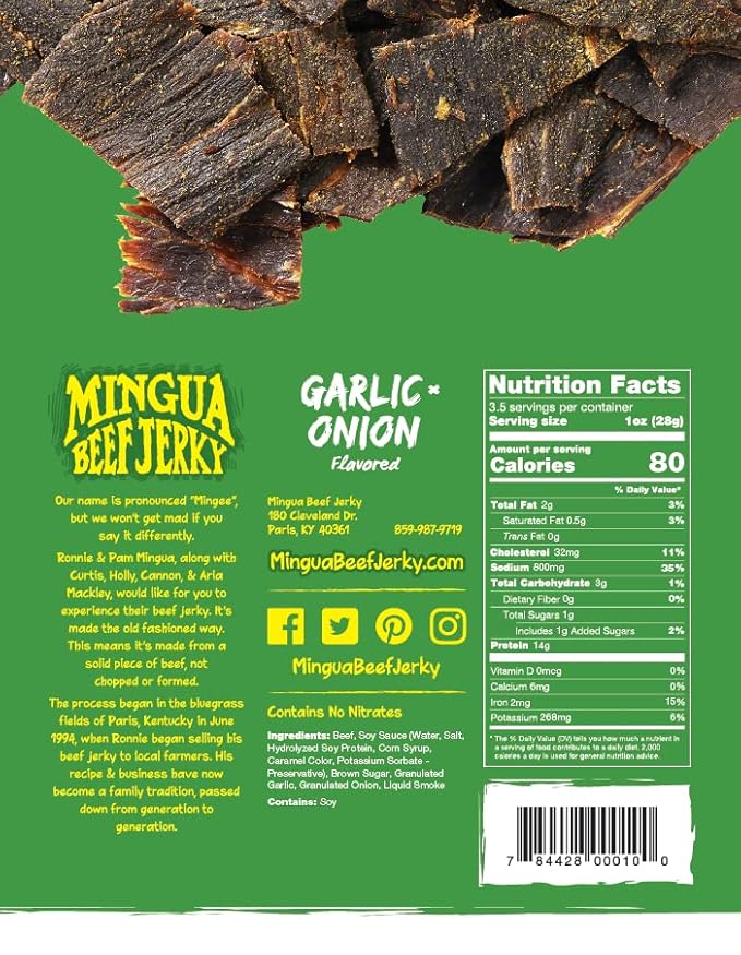 Mingua Beef Jerky - Two Cajuns + Two Garlic &amp Onions 3.5 ounces 14.0 Ounce