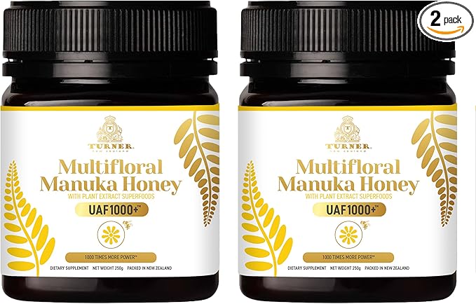 Multifloral Manuka Honey New Zealand (8.8oz/250g) 1000x Power with UAF1000+ Antioxidants Immune Support Younger Skin Aids Digestion Prebiotic Natural Superfood Antioxidants Supplement 2 Jars