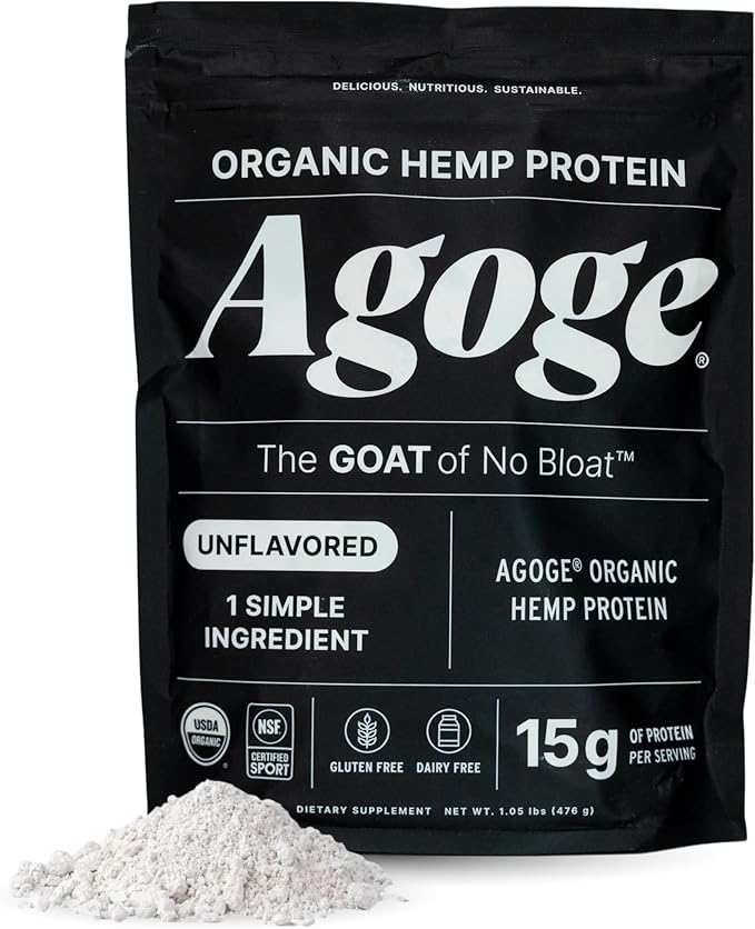 Agoge - USDA Organic Hemp Protein Powder The Goat of No Bloat NSF Certified for Sport All Flavor Essential Amino Acids Plant-Based Gluten Free for Women &amp Men (20 Servings) (Unflavored)