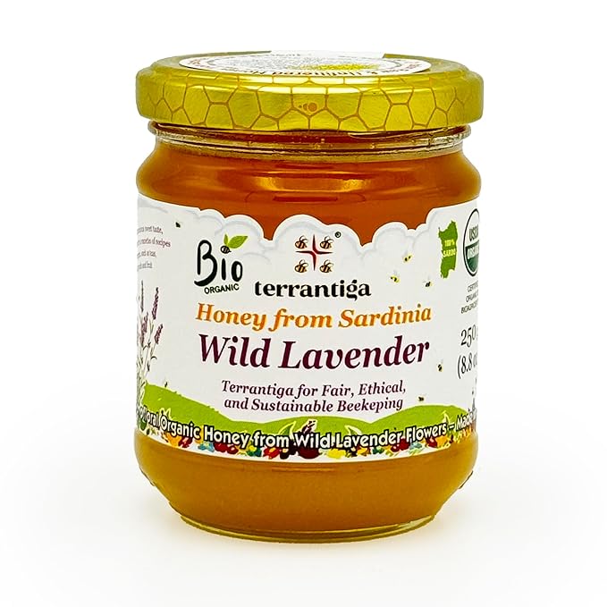 Wild Lavender Organic Raw Honey from Wild Lavender Flowers Artisanal Fruity and Harmonious Sweet Honey from Sardinia Italy - (250gr) 8.8 oz