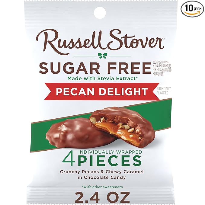 RUSSELL STOVER Sugar Free Pecan Delight Chocolate Candy 2.4 oz. bag (Pack of 10)