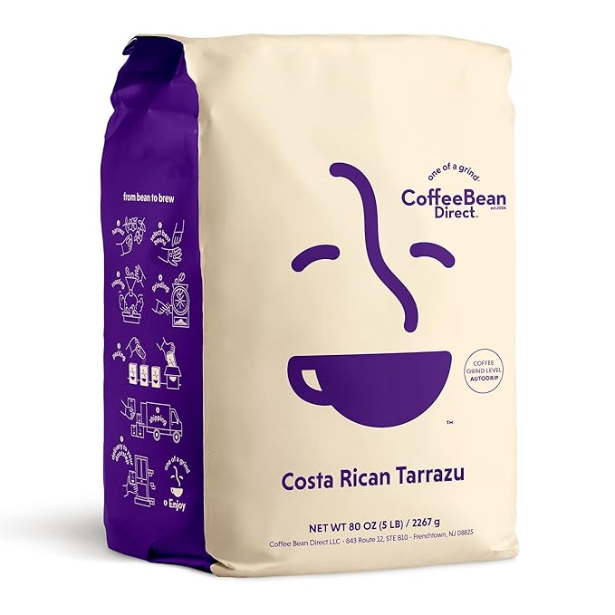 Coffee Bean Direct Costa Rican Tarrazu Ground Coffee Arabica Coffee Light Roast 5 Pound Bag (Pack of 1)