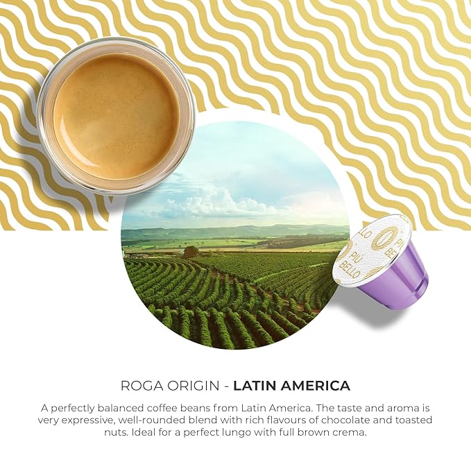 Piu Bello Coffee Pods - Nespresso Machine (Original) Compatible Capsules Pack - Rich &amp Balanced Taste - Strong Italian Espresso Flavored - Kosher Certified (120 Count Single Flavor) (Roga)