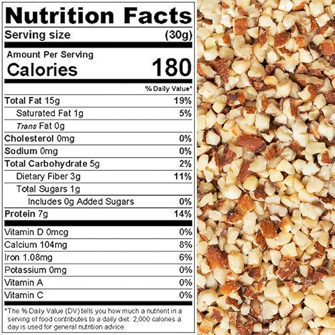 Almonds Fresh and Delicious Small chopped Raw Perfectly Natural Quality Fresh Ideal snack for Adults and Kids packaged in resealable 1 lb. (16 oz.) pouch bag by Presto Sales LLC