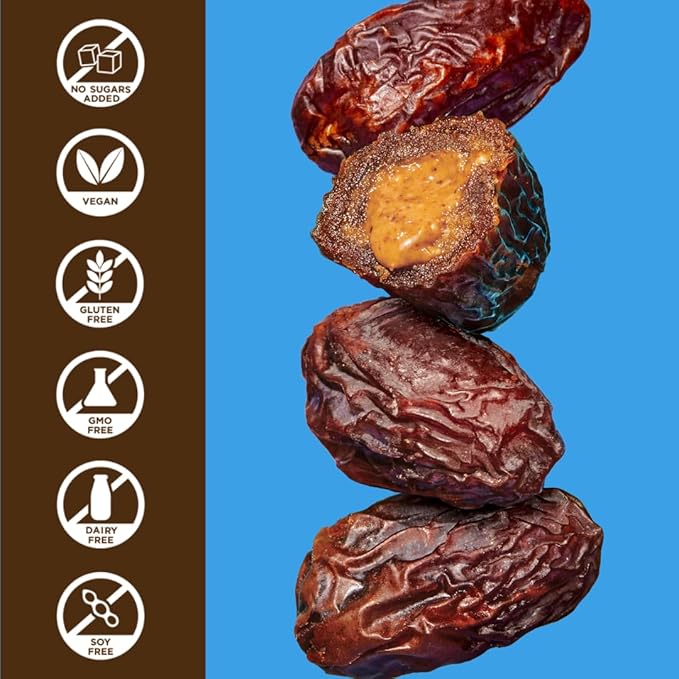 Realsy Pitted &amp Stuffed Medjool Dates Organic Dates with No Sugar Added Gluten-Free Vegan Good Source of Fiber Low Glycemic Index All Natural Healthy Snack (Peanut Butter 5 pack)