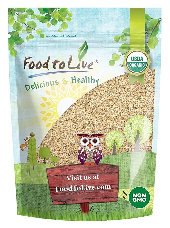Food to Live Organic Unhulled Sesame Seeds 6 Pounds — Non-GMO Whole Natural Raw White Sesame Seeds Kosher Vegan Bulk Rich in Dietary Fiber Protein &amp Iron. Crunchy Texture. Great for Baking