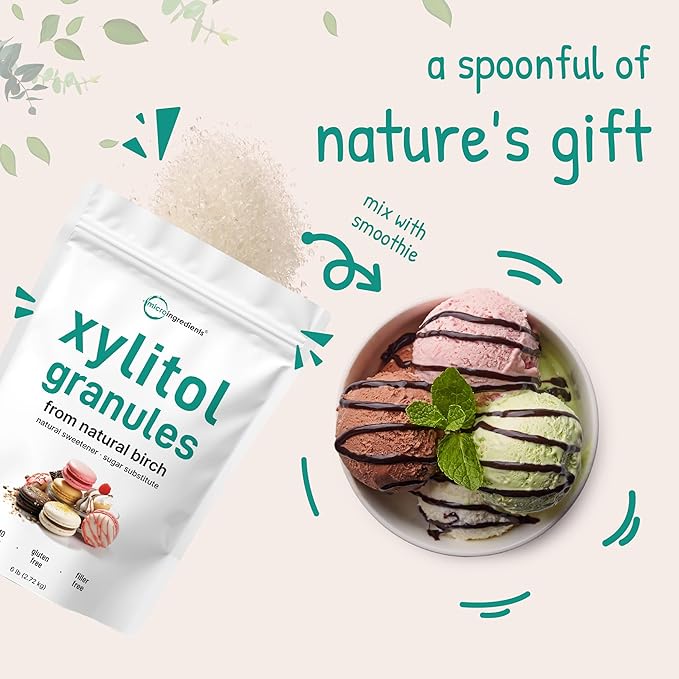 Xylitol Sweetener 6 Pounds Natural Sweetener 1:1 Sugar Substitute and Low Calorie Great for Baking and Cooking No After Taste Keto Friendly