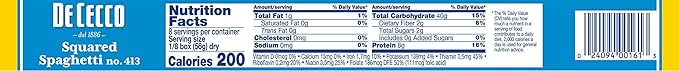 De Cecco Pasta Squared Spaghetti No.413 1 Pound (Pack of 20) - Made in Italy High in Protein &amp Iron Bronze die