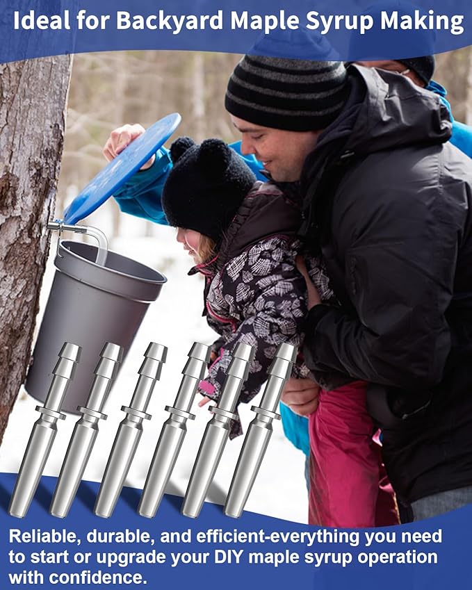 CIMALAB Maple Syrup Tapping Kit 6 Set Maple Tree Tapping Kit 6 Stainless Steel Maple Syrup Taps 6 Maple Syrup Tube &amp 2 Maple Sap Filters Metal Maple Syrup Spiles for Maple Syrup Making Supplie