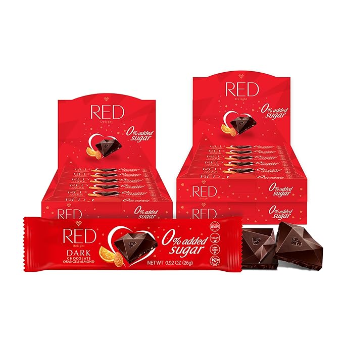 RED Delight®™ Orange and Almond Dark Chocolate 12 Count Box of Grab N Go Travel Size Bars (0.92 Ounces Each) (3 Boxes - Total of 36 Bars)