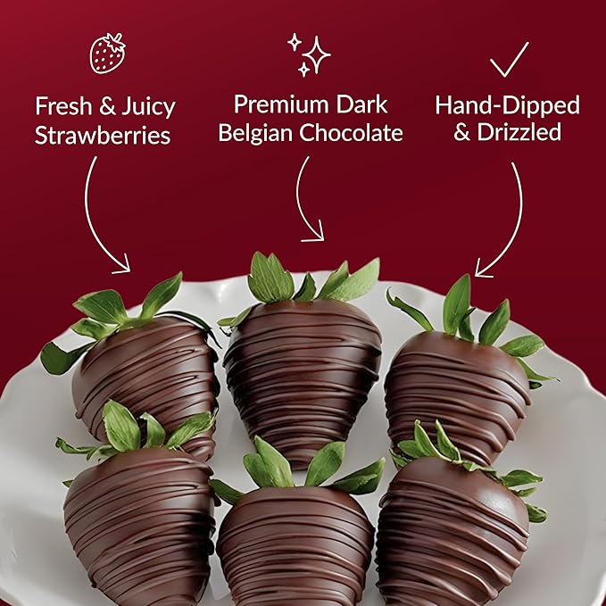 Shari’s Berries Artisan Belgian Dark Chocolate Covered Strawberries | Chocolate Covered Strawberry Gift Box | For Valentine's Day Anniversary Celebrations &amp Thank You’s (Full Dozen 12 Berries)