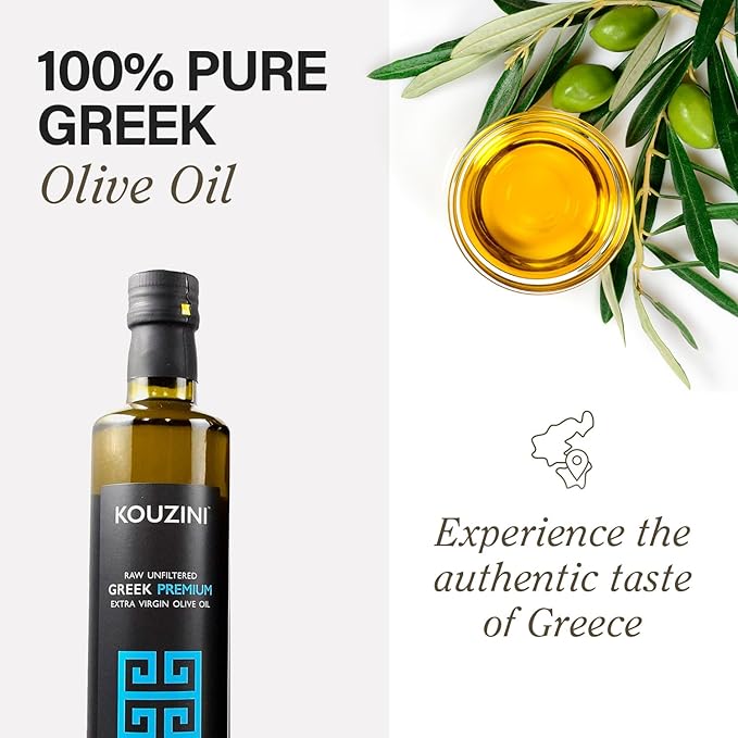 Kouzini Triple Olive Oil Bundle Premium Greek Organic and Raw Unfiltered Extra Virgin Olive Oil For Kitchen Grill Salad Dressings 500ml Bottles