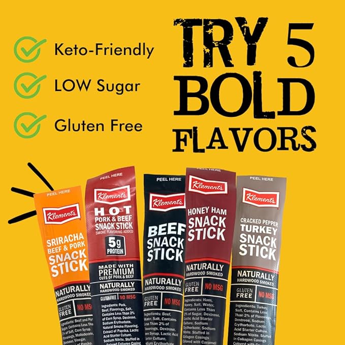 Jerky.com Meat &amp Cheese Sticks Sampler | 26pc Meat Sticks Variety Pack with Beef Sticks Pork Turkey Ham &amp Cheese | High Protein Gluten-Free Low Carb Meat Sticks individually wrapped | Bee