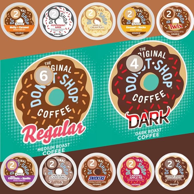 30 Count -- Original Variety Pack Coffee Pods K Cup Sampler --  Dark Peppermint Bark Nutty + Caramel Vanilla Cream Puff Twix Coconut + Mocha Snickers Cookie Dough So Delicious &amp White Choc