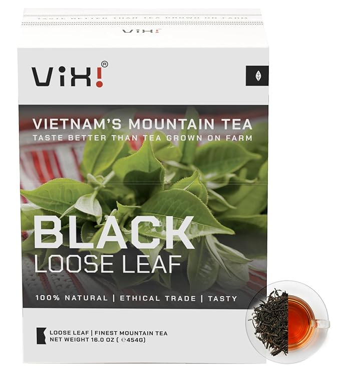 VIXI Black Tea Loose Leaf (16.00 Oz) Vietnam's Mountain Tea Bold Flavored Taste Like Assam Dried Whole Full Large Leaves Sugar Free 100% Natural from Ancient Tea Tree