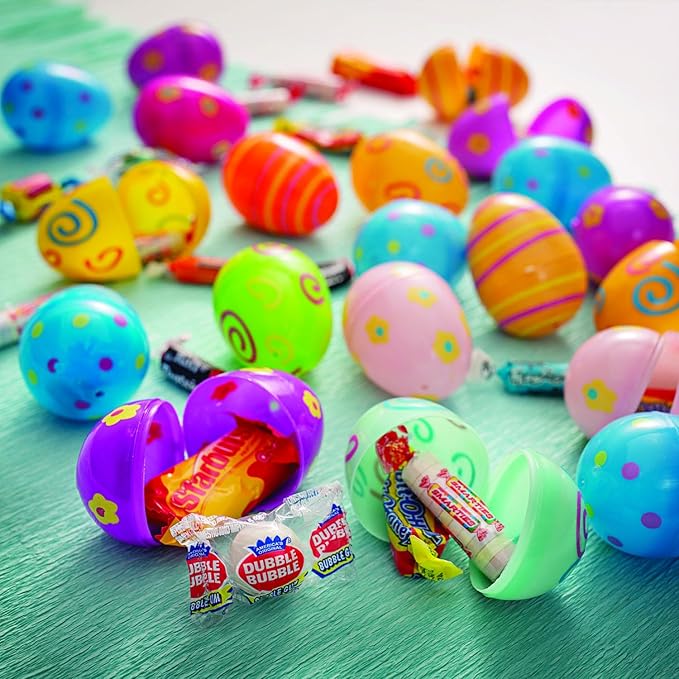 Fun Express Candy Filled Easter Eggs Bulk 24 Pack - Pre-Filled Plastic Eggs with Assorted Sweet Treats for Easter Egg Hunt | Colorful Spring Party Supplies for Kids &amp Family Celebrations