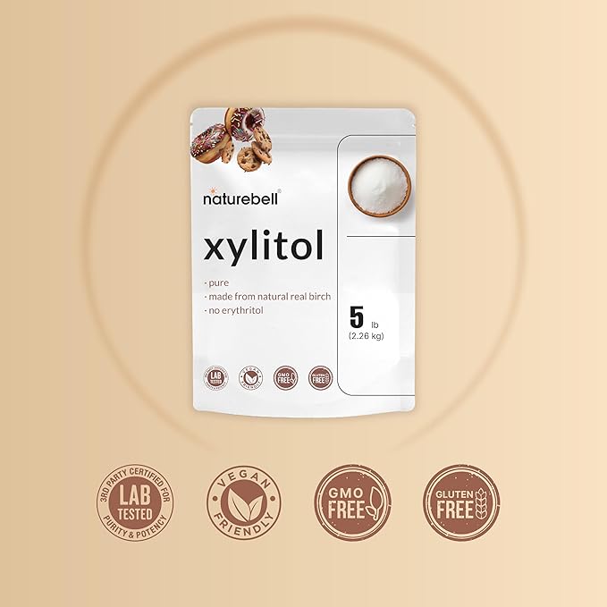 NatureBell Xylitol Sweetener 5lbs | Natural Birch Crystal Source – 1:1 Sugar Substitute – Sweet Flavor with No Erythritol – Low Calorie &amp Glycemic Impact – Sugar Free No Aftertaste Non-GMO