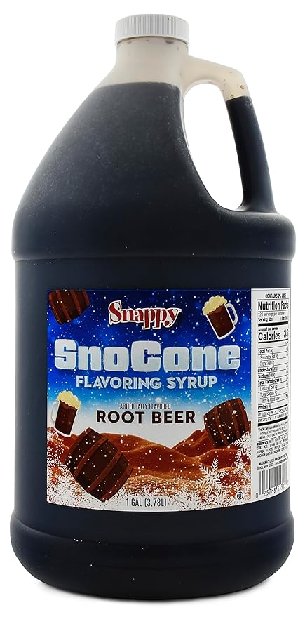 Snappy Root Beer Sno Cone Syrup 1 Gallon (128 ounces) Size Ready to Use For Snow Cone Machines Flavored Syrup for Shaved Ice 14 Snow Cone Flavor Options