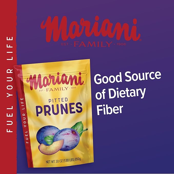 Mariani Pitted Dried Prunes No Sugar Added 30 Ounces (Pack of 1) - Resealable Bag