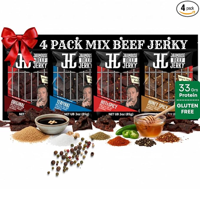 JailHouse Beef Jerky Mix Pack | High-Protein Snacks for adults Gluten-Free Jerky Fuel for Active Lifestyles | Uncut Mob Taste | Your Poker Table Carnivore Snax | The Perfect Gourmet Gift for Men