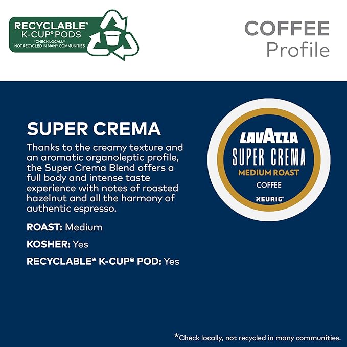 Lavazza Super Crema Single Serve Keurig K-Cup Pods Medium Espresso Roast Coffee 60 Count (6 Packs of 10)