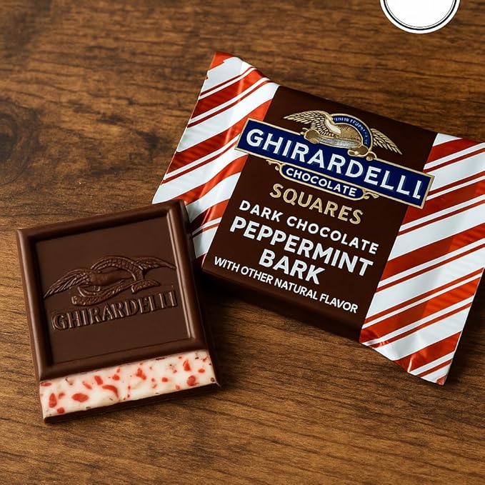 Ghrardlli Dark Chocolate Peppermint Bark Squares – Individually Wrapped Holiday Chocolates – Rich Dark Chocolate with Peppermint Crunch – 1 lb Bulk Pack (Approx. 22–26 Squares) – Perfect for Christmas