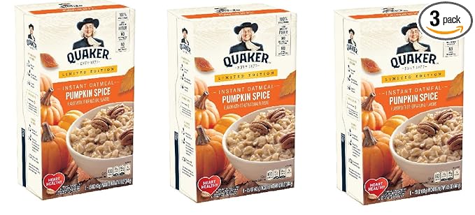 Quaker Oats Limited Edition Pumpkin Spice Oatmeal 8 - 1.51oz packets (pack of 3)