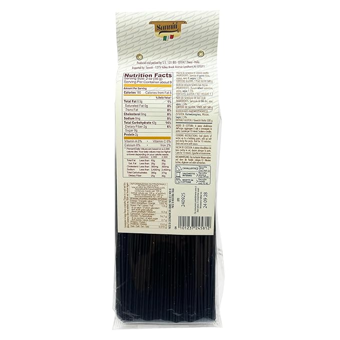 Sanniti Nero di Seppia Spaghetti 500g | Premium Italian Squid Ink Pasta | Rich Gourmet Flavor | Crafted in Italy (Pack of 4)