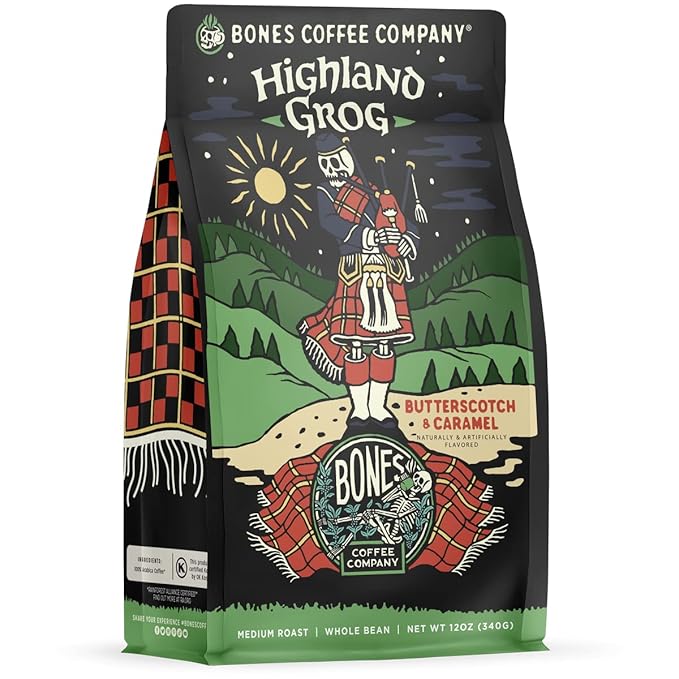 Bones Coffee Company Cookies 'N Dreams With Highland Grog 12 oz Ground Coffee 12 oz Bundle
