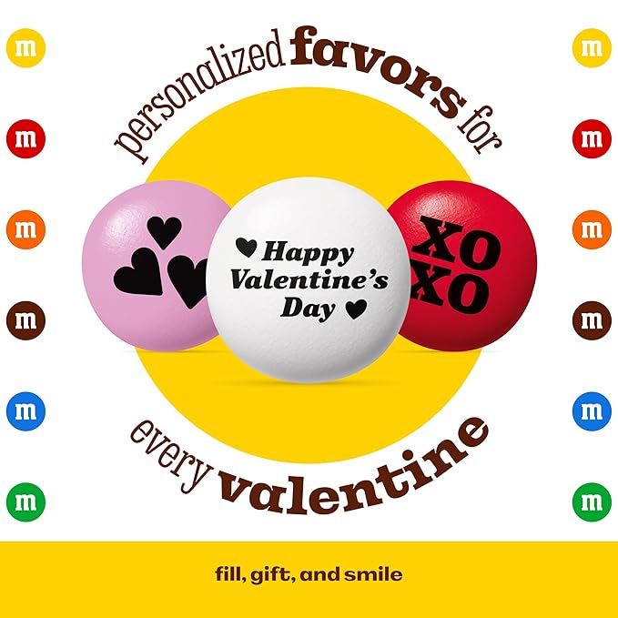 M&ampM’S Valentine's Day Chocolate Gift Kit 2lb Red Pink White M&ampM'S with Messages 20 Heart-Shaped Silver Tins for Personalized Candy Favors Galentine’s Gifts Party Favors Office Candy Treat