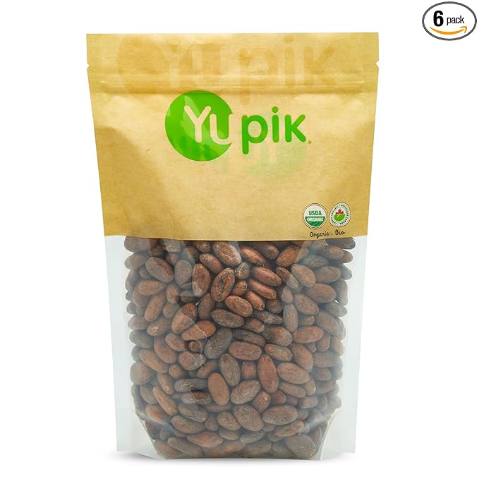 Yupik Organic Raw Cacao Beans 2.2 lb (35.2 oz) Pack of 6 Vegan GMO-Free Kosher Gluten-Free Dried Beans Fermented Unroasted No Sugar Added Perfect to Make Chocolate Source of Fiber &amp Ir