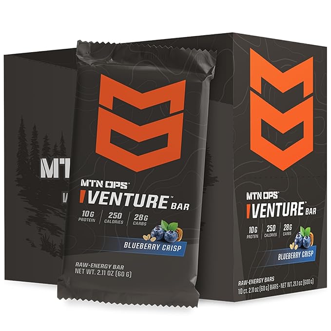 MTN OPS Protein Bars – Energy Snack with 10g Protein Gluten-Free Blueberry Crisp Venture Bar for Hiking &amp On-the-Go Fuel 10 Bars