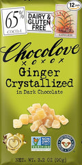 Chocolove Chocolate Bar Ginger Crystallized in Dark Chocolate 3.2 Ounce (Pack of 12)