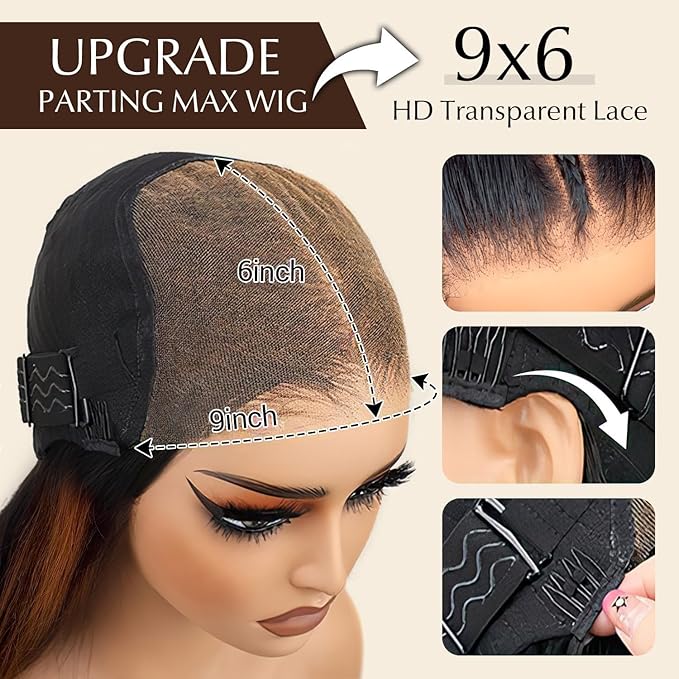 Deep Wave Lace Front Wigs Human Hair Fb/27 250% Density 9x6 Glueless HD Lace Frontal Wigs Human Hair Pre Plucked Ombre Lace Front Wig Balayage Highlight Glueless Wigs for Women 18 Inch