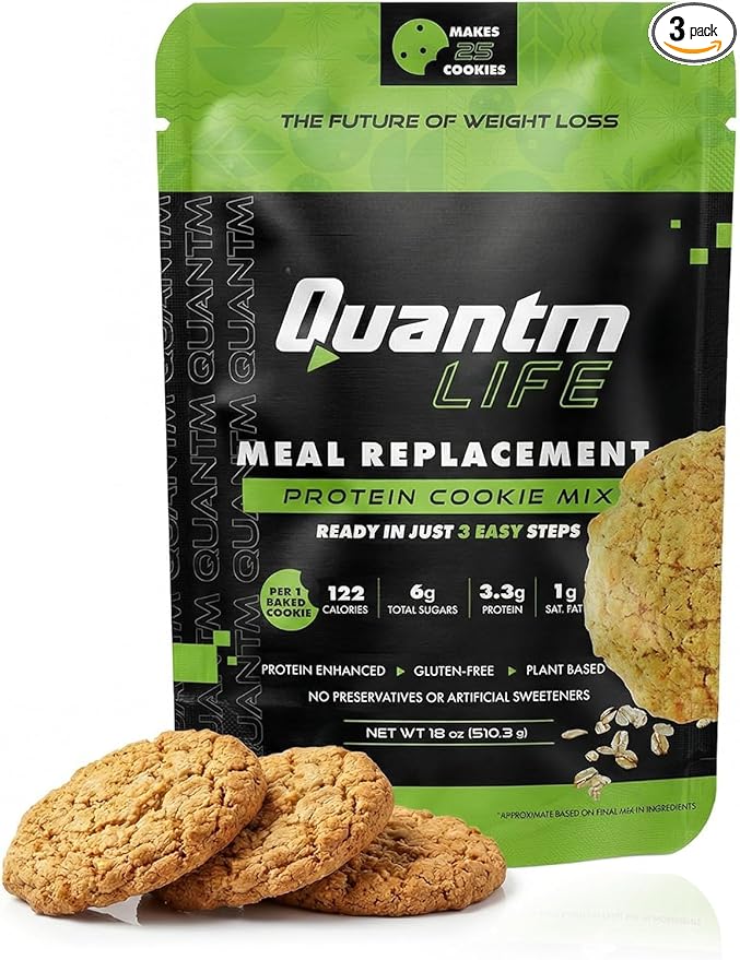 Cookie Mix Gluten Free Plant-Based Meal Replacement Plan with Hemp Protein Rich in Fiber Low in Sugar No Preservatives or Artificial Sweeteners 18 oz 3 Pack 2-Week Supply