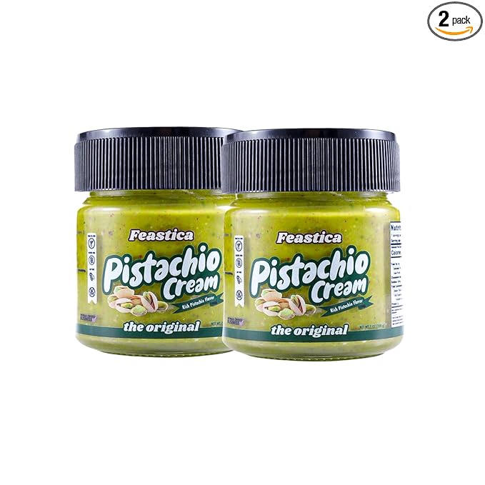 FEASTICA Pistachio Cream Original – 70% Pistachio Spread Rich Nutty Gluten-Free Vegan No Palm Oil – Ideal for Toast Pastries and Gourmet Recipes (7 Ounce (Pack of 2))