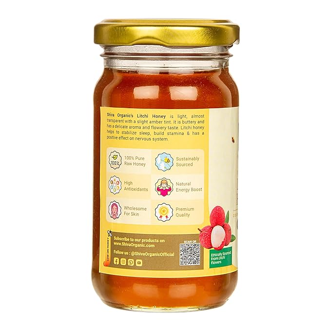 Shiva Organic Litchi Honey 250 grams NMR Tested 100% Natural Healthy and Pure Honey No Added Sugar &amp Flavour from Litchi flowers