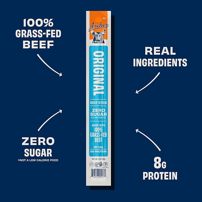 Archer Jerky Beef Jerky Sticks - Grass Fed Beef Snack Individually Wrapped Bulk Snack Packs Gluten Free Paleo Keto - 1 oz Meat Sticks (Pack of 18)