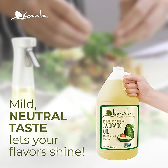 Kevala Avocado Oil – Cold Pressed | Non‑GMO Project Verified &amp Kosher | Multipurpose for High Smoke Point Cooking Roasting Sautéing &amp Skin Moisturizing – Ideal Kitchen Staple – 128 Fl Oz (Pa