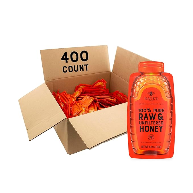 Nate's Bulk 400ct Honey Minis - Single-Serve 100% Pure Raw &amp Unfiltered Honey – 0.49oz Packets 400ct box