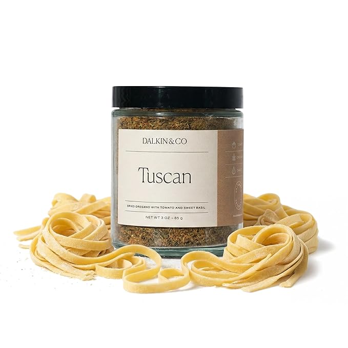 Dalkin &amp Co. Tuscan Herbs Garlic Tomato &amp Red Pepper Blend Italian-Inspired Cooking Seasoning for Pantry &amp Kitchen Eco Friendly Reusable Jar Clean Flavor with No Fillers or Additives