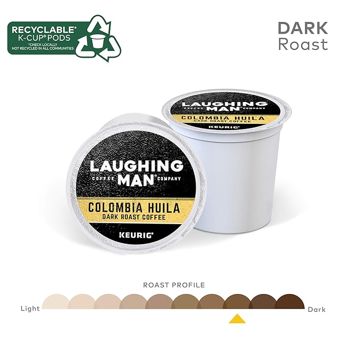 Laughing Man Colombia Huila Keurig Single-Serve K-Cup Pods Dark Roast Coffee 60 Count (6 Packs of 10)