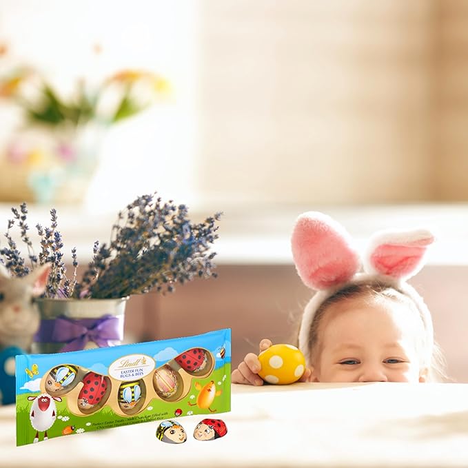 Lindt Easter Chocolate Bulk Buy - Pack of 3 x 50g Milk Chocolate Bugs &amp Bees Filled with Hazelnut Cream and Crispy Rise Chocolate Bulk for Easter Gifts Easter Egg Hunt Party Bag Fillers or Hampe
